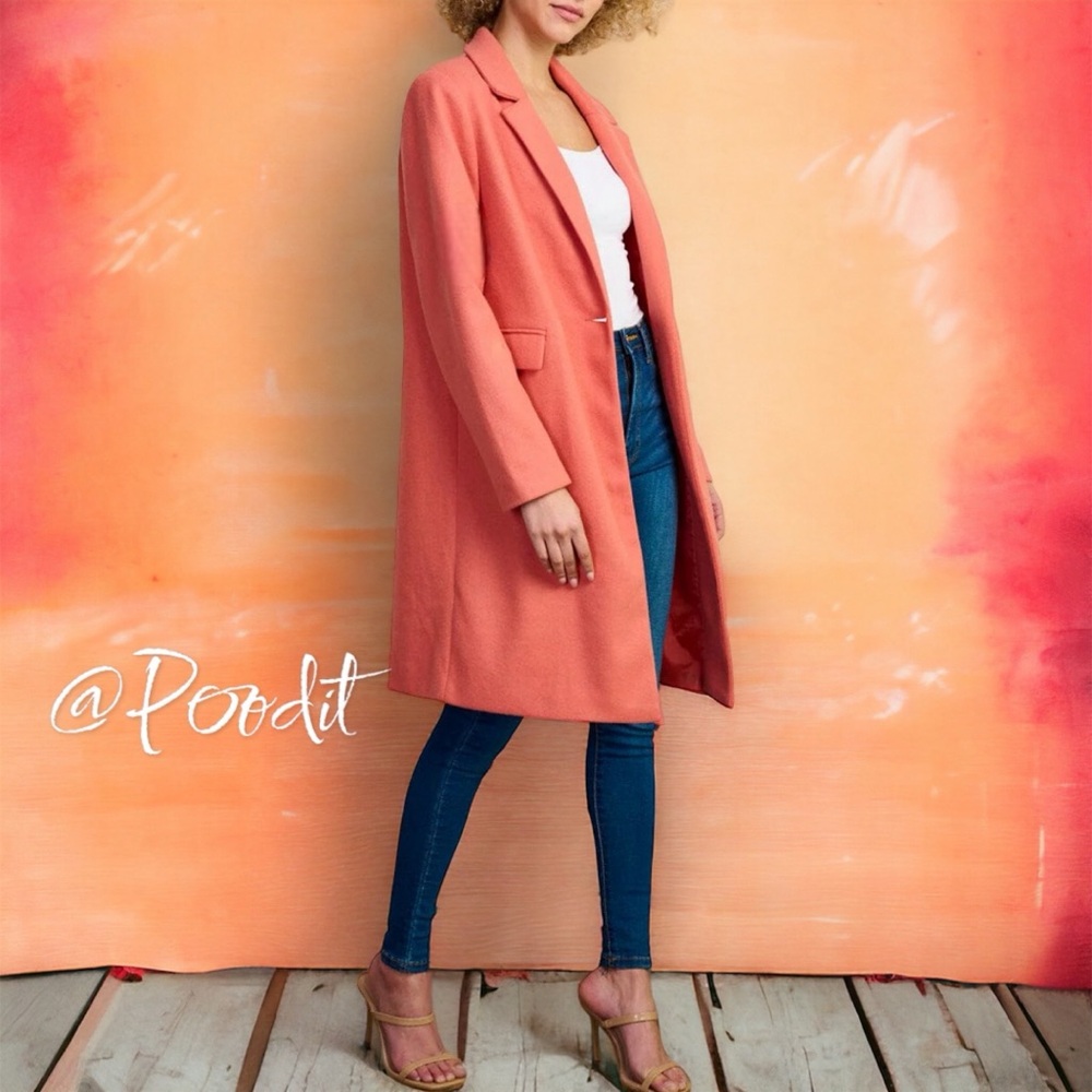 Classy coral peach button closure coat S M L - Picture 4 of 7